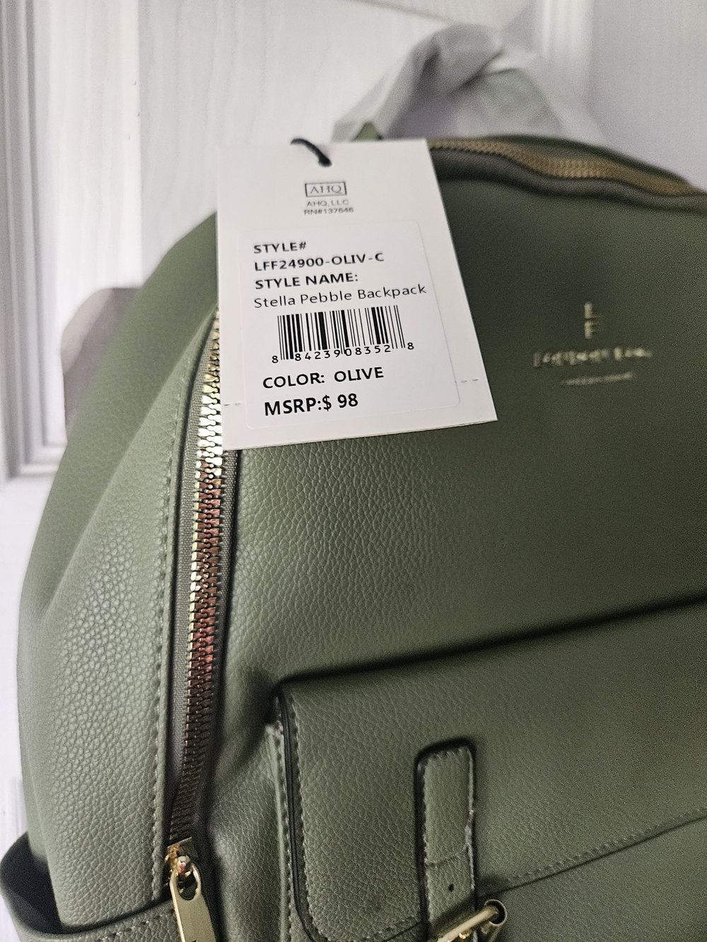London Fog Olive Pebble Backpack with Gold Hardware